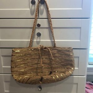 J crew straw with gold sequin shoulder bag